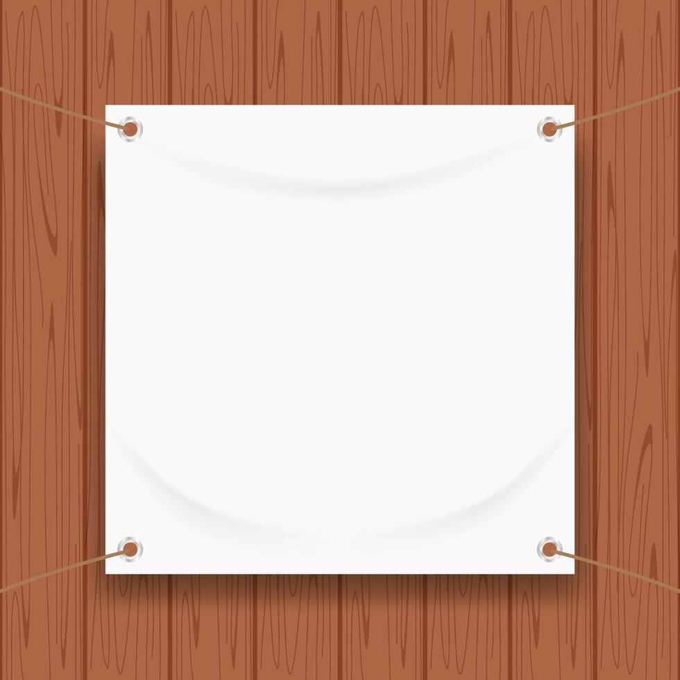 vinyl banner blank on wooden for mock up, fabric empty for banner advertising vector