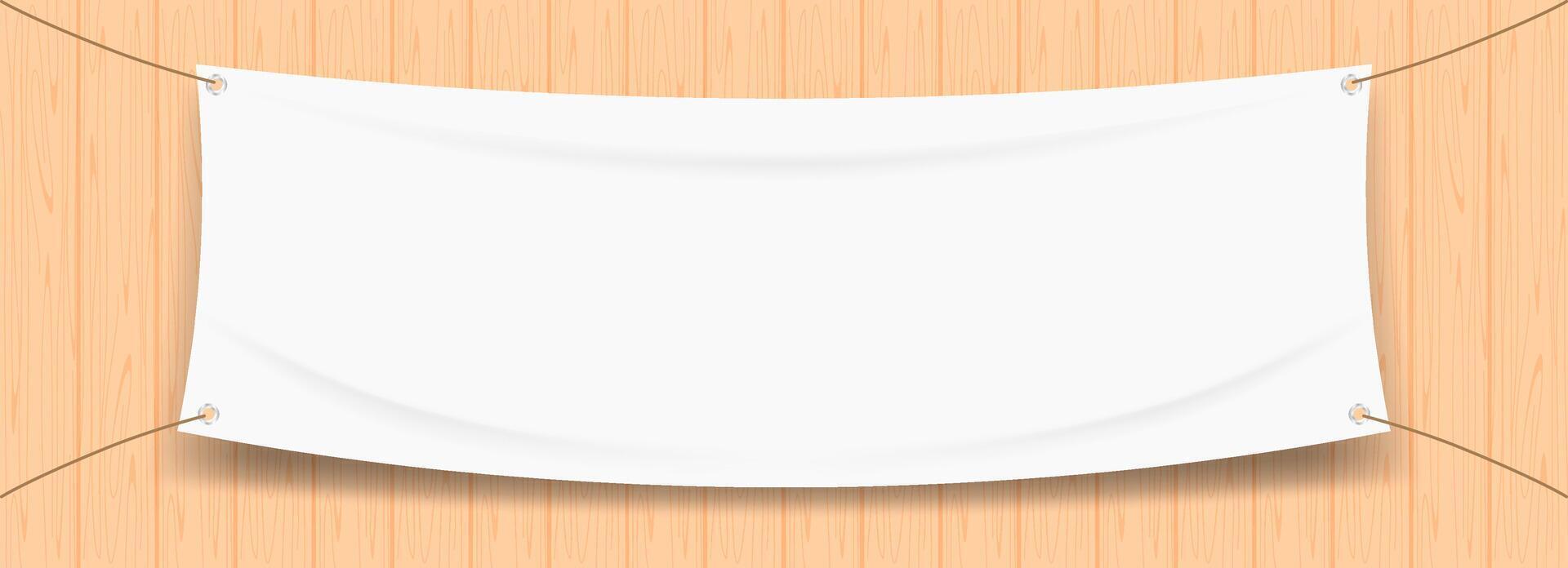 vinyl banner blank on pastel wooden for mock up, fabric empty for banner advertising vector