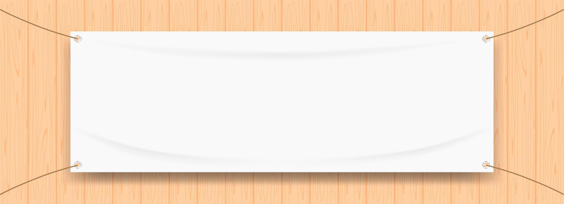 vinyl banner blank on pastel wood for mock up, fabric empty for banner and advertising vector
