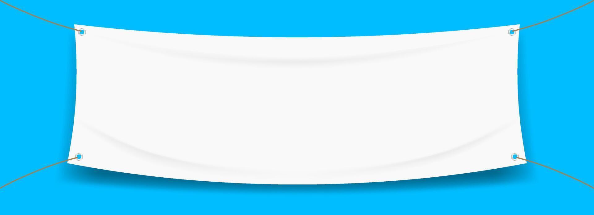 vinyl banner blank color on blue for mock up, fabric empty for banner advertising vector