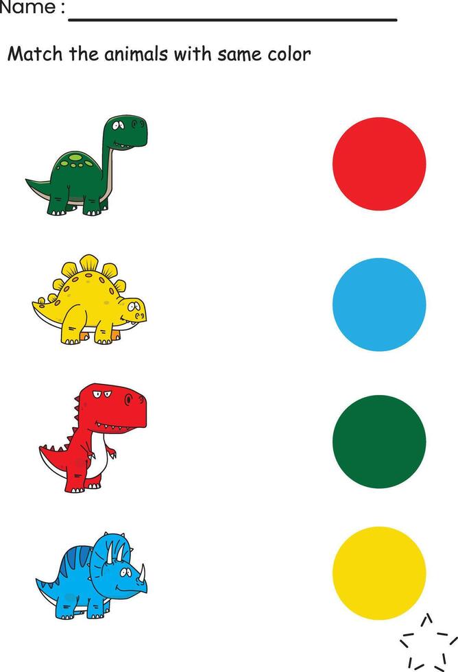 Color Matching Dinosaur Worksheet for Kids vector