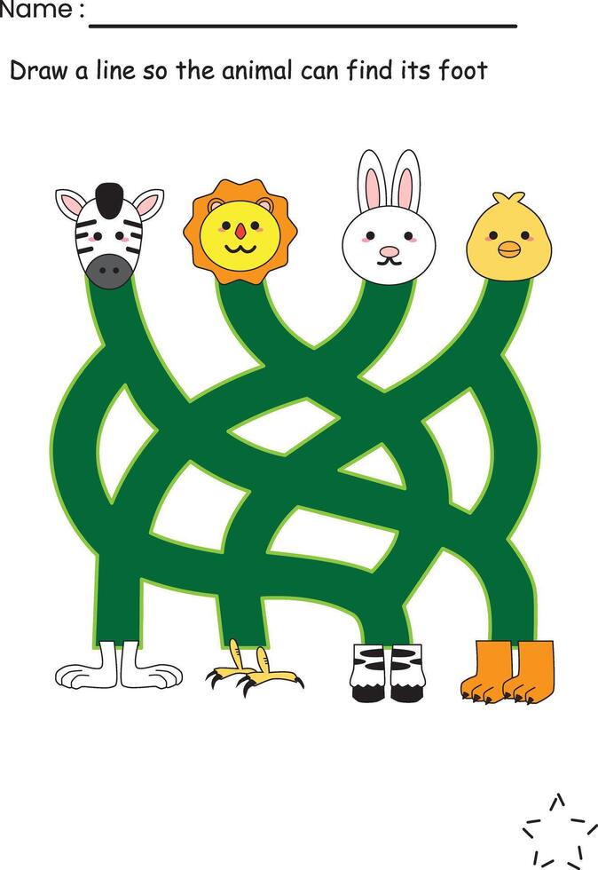 Animal Foot Matching Worksheet for Kids vector