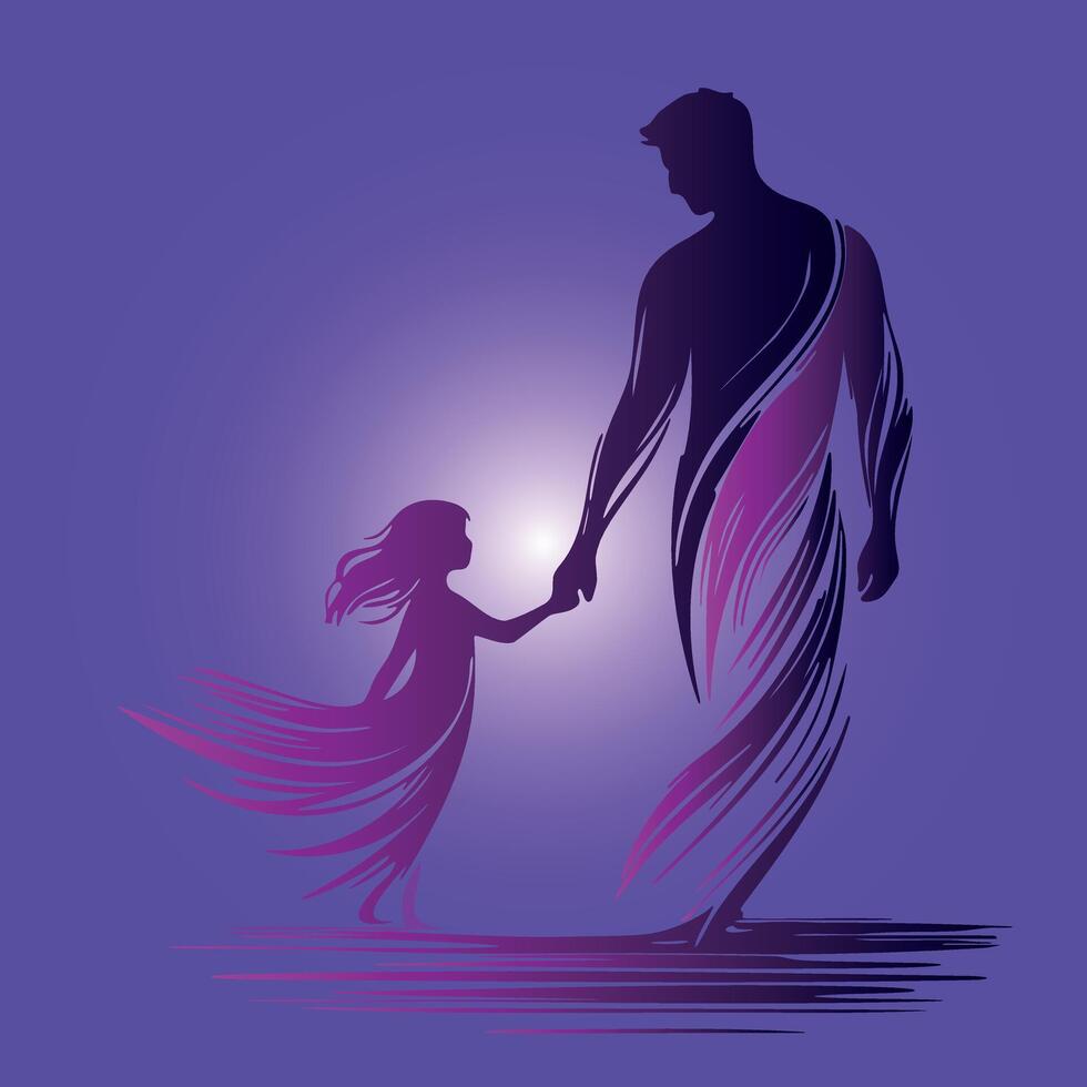 Silhouette of father and daughter vector