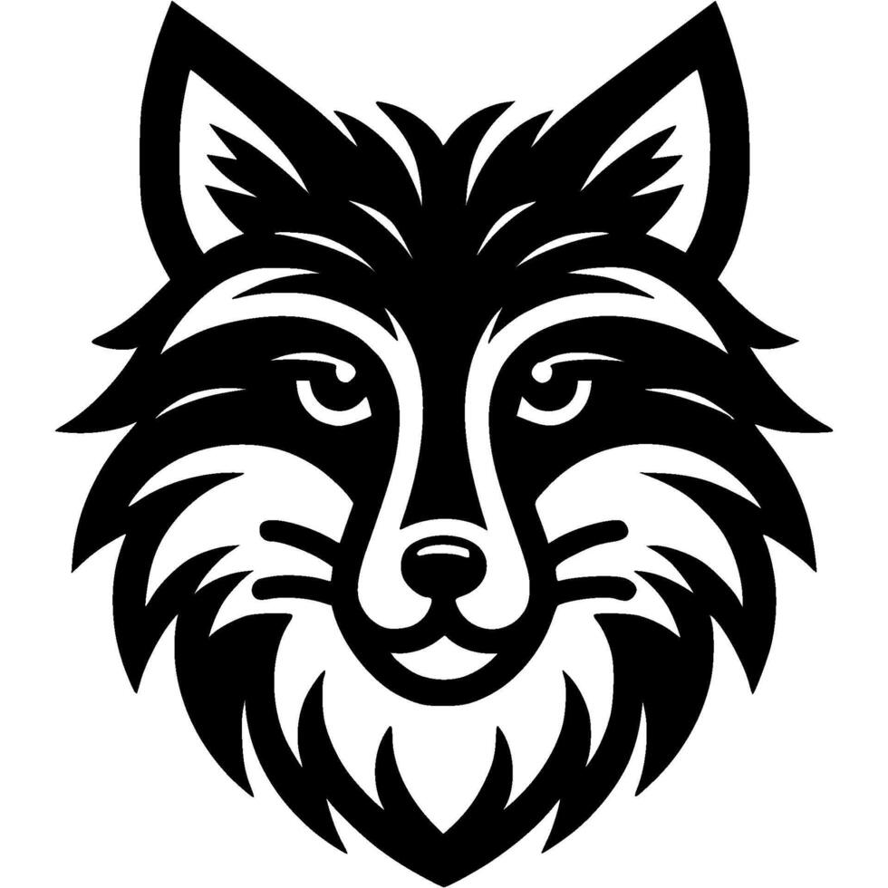 Tattoo of sly fox looks into the eyes with a piercing gaze in monochrome. Engraving minimalistic image in black ink drawing on white background vector