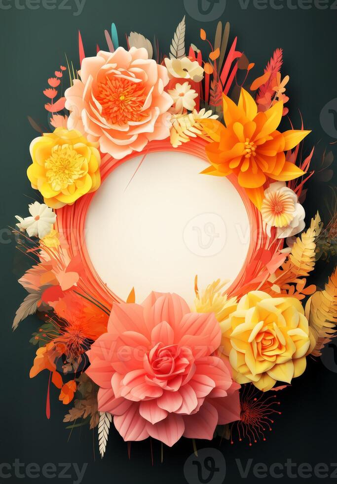 A colorful floral wreath with a blank space for your text photo