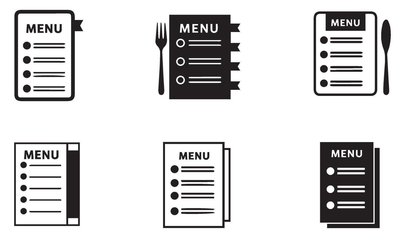Modern menu restaurant food dining icons with spoon and recipe elements featuring hamburger menu icon silhouette for navigation and list design vectors illustration