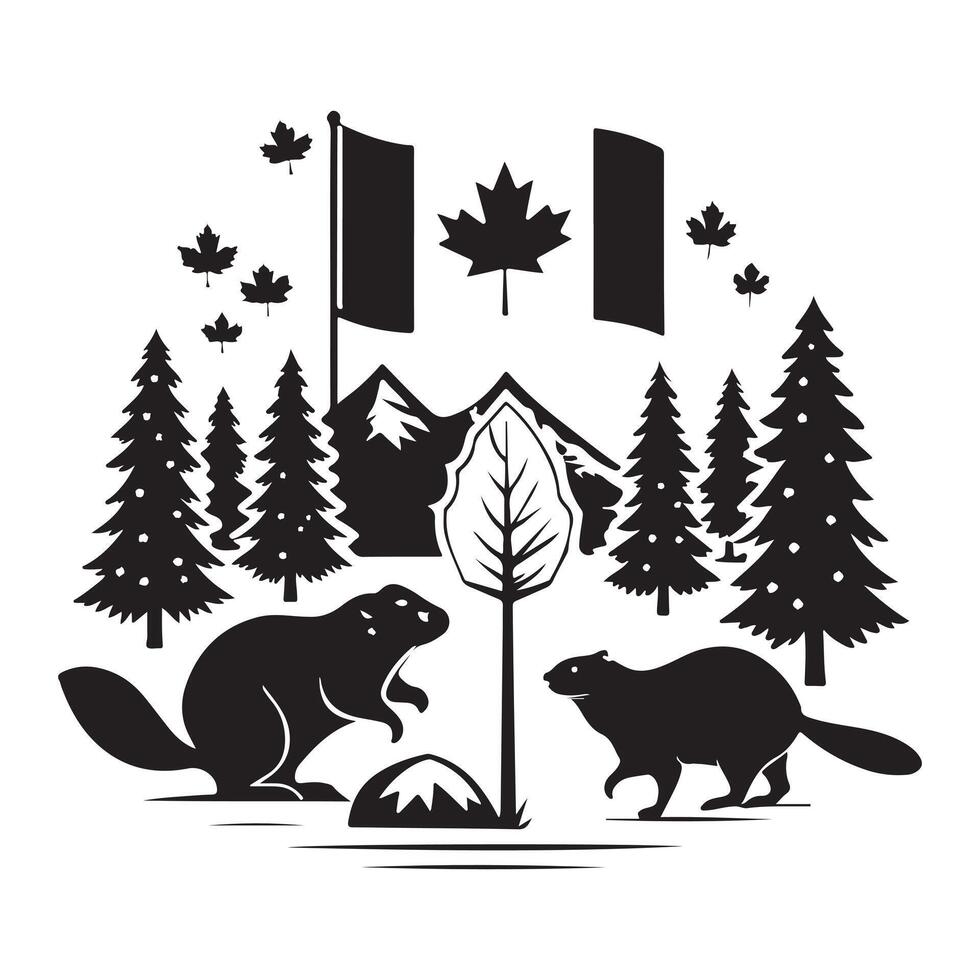 Patriotic Canada Day Silhouette Icons vector