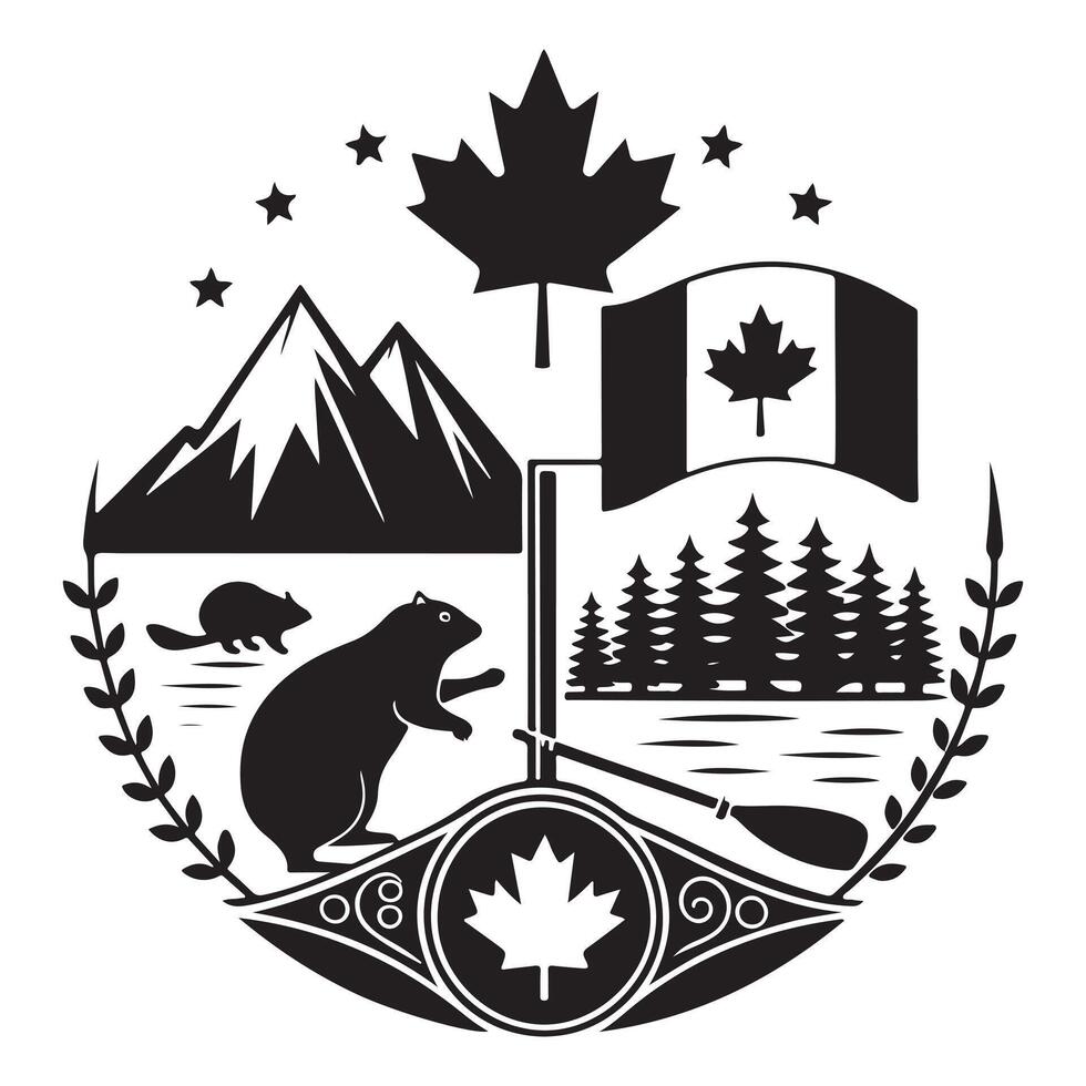 Canada Day Icon Set Silhouette Style vector