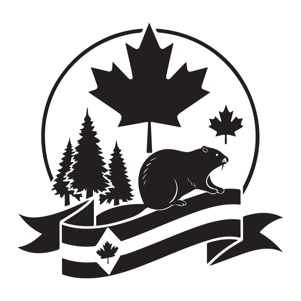 Maple Leaf and Flag Silhouette Icons vector