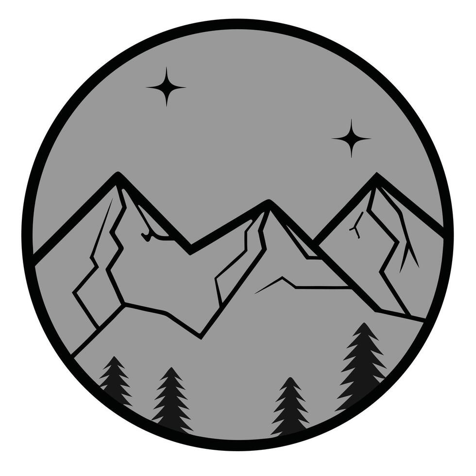 Mountain landscape circular frame monochrome. vector