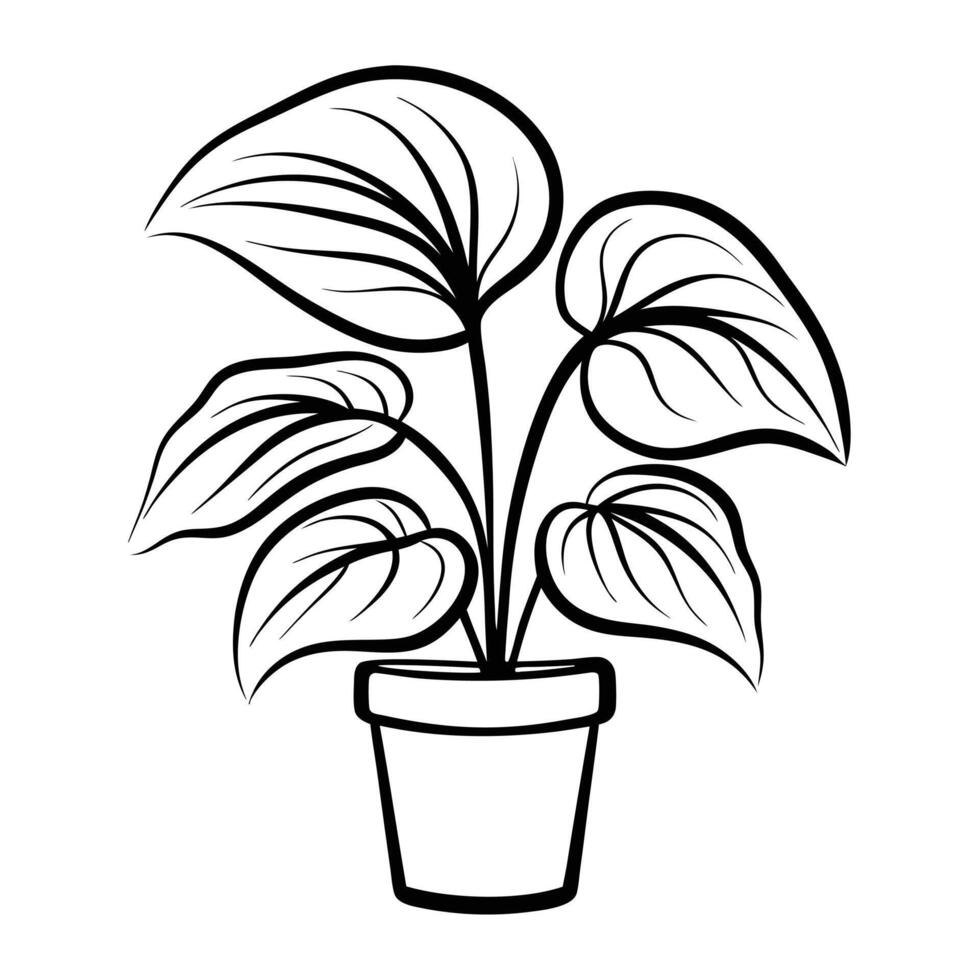 Minimalist botanical line drawing potted plant. vector