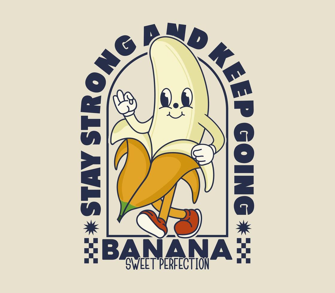 Retro sweet banana cartoon character illustration vector