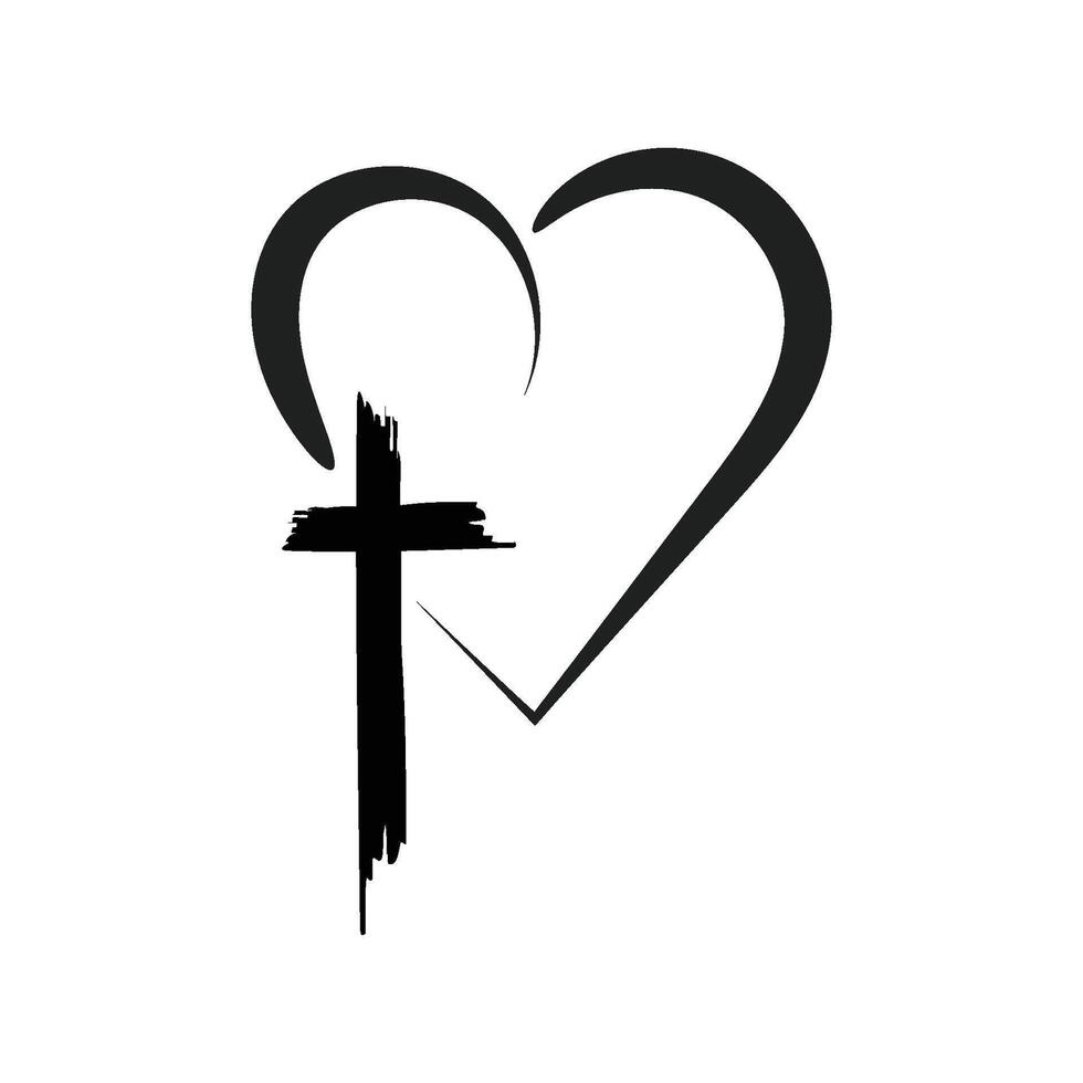 a black and white heart with a cross in it vector