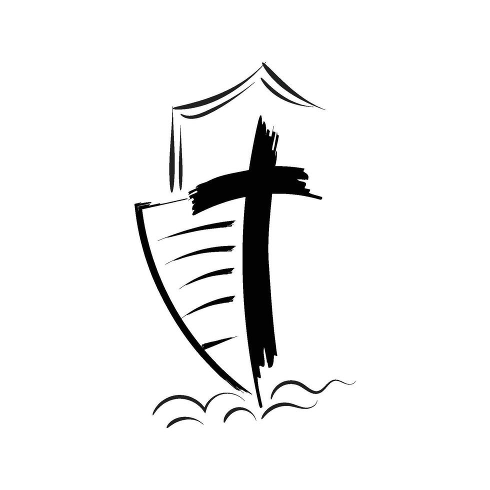 a cross on a shield with a sword in the middle vector