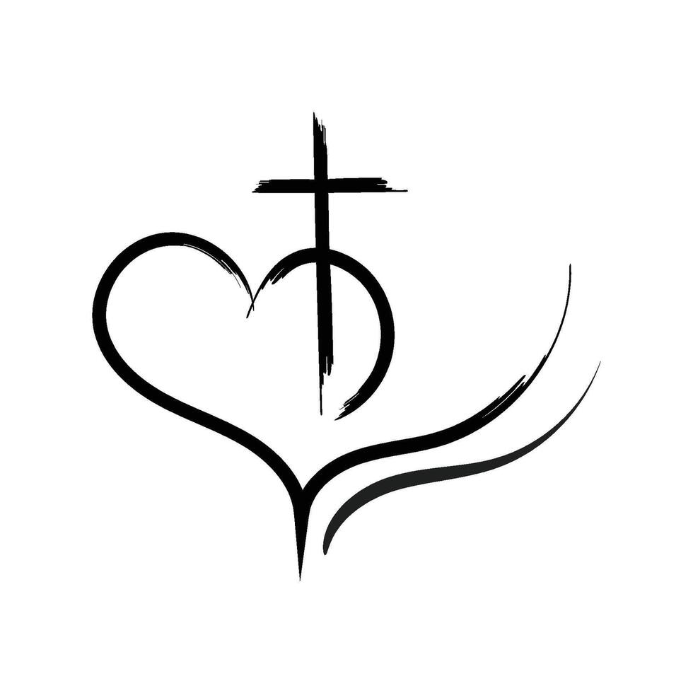 a cross and heart in the shape of a cross vector
