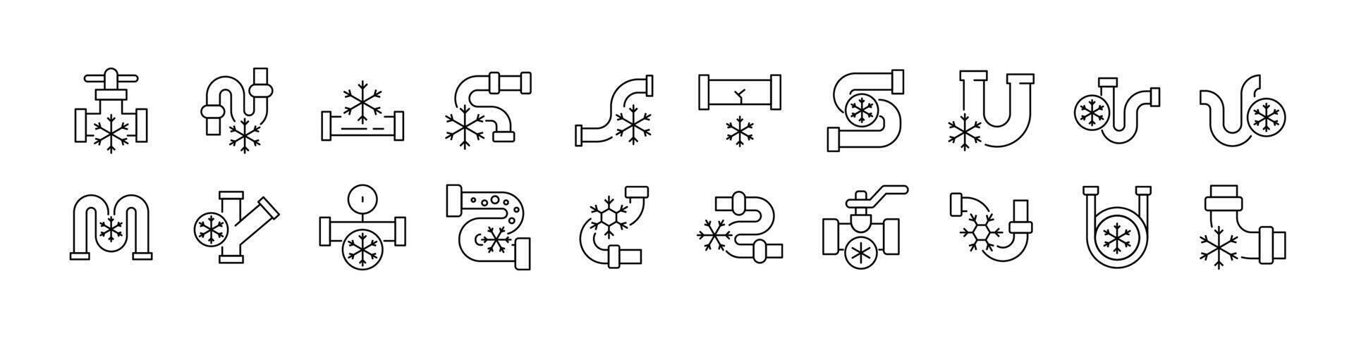 Collection of Frozen Pipes Related Line Icons. Outline Signs for Graphic and Web Design, Apps, Adverts, Various Cards vector