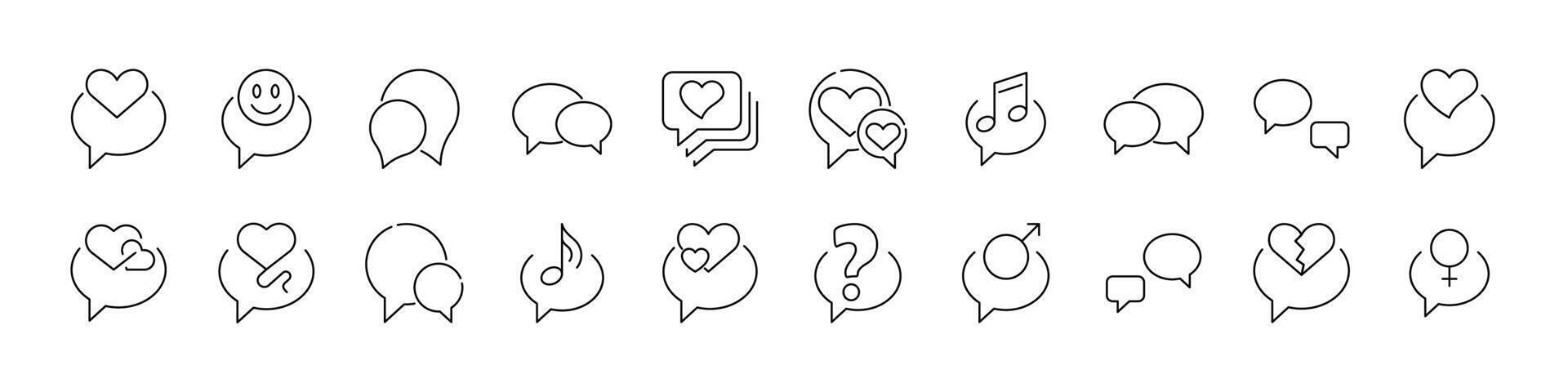 Bundle of Line Icons of Speech Bubbles. Minimalistic Linear Pictogram for Web and Graphic Design, Apps, Banners, Social Network and Cards vector