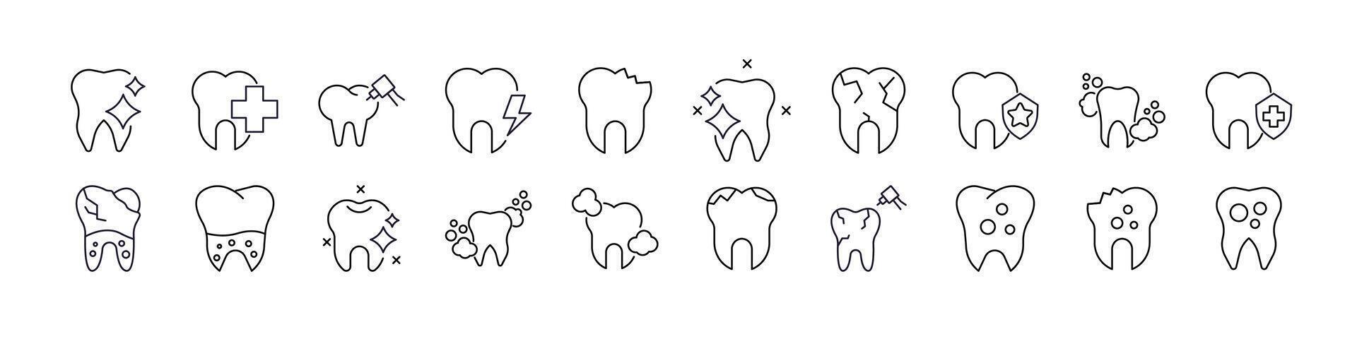 Teeth Thin Line Icon Set. Outline Signs for Graphic and Web Design, Apps, Adverts, Various Cards vector