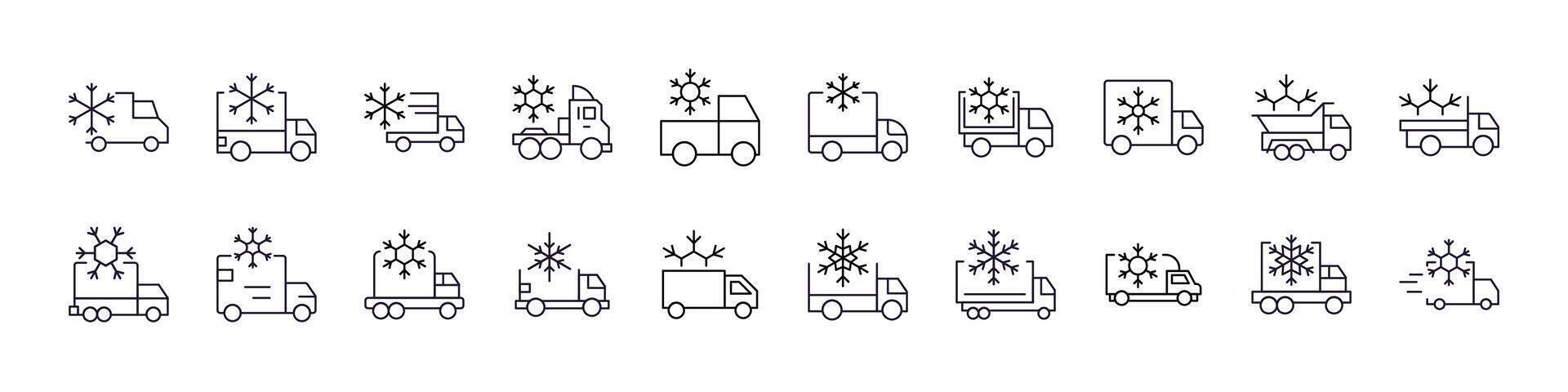 Delivery Truck with Snow Modern Outline Style Icons for Design, Cards, Apps, Social Networks vector