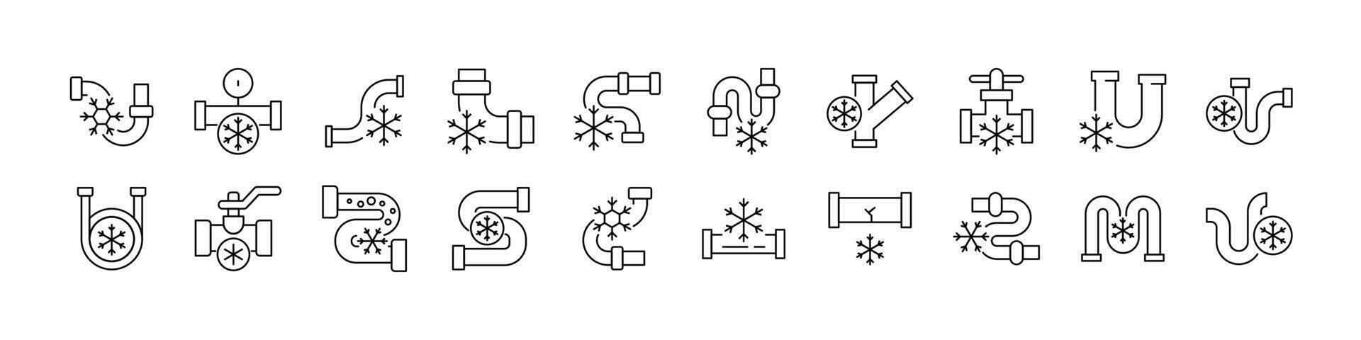 Frozen Pipes Thin Line Icon Set. Outline Signs for Graphic and Web Design, Apps, Adverts, Various Cards vector