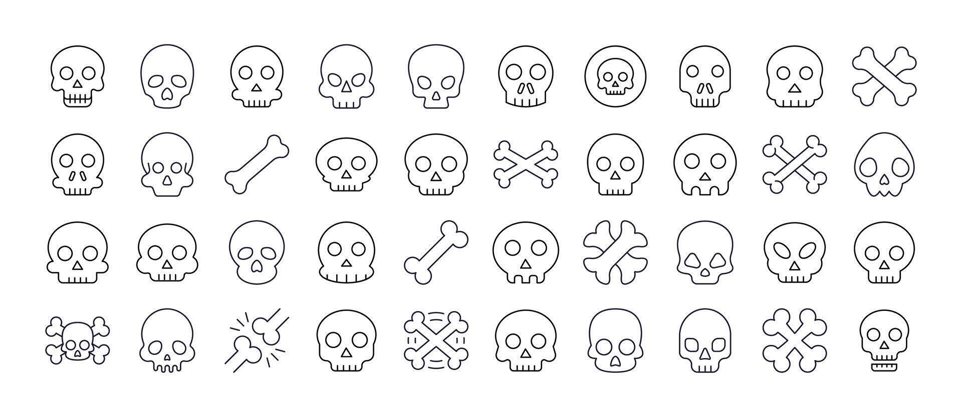 Skull Thin Line Icon Set. Outline Signs for Graphic and Web Design, Apps, Adverts, Various Cards vector