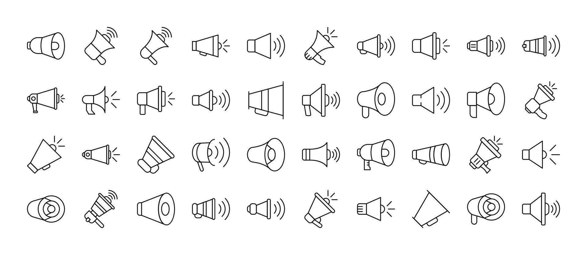 Loud Speaker Modern Outline Style Icons for Design, Cards, Apps, Social Networks vector