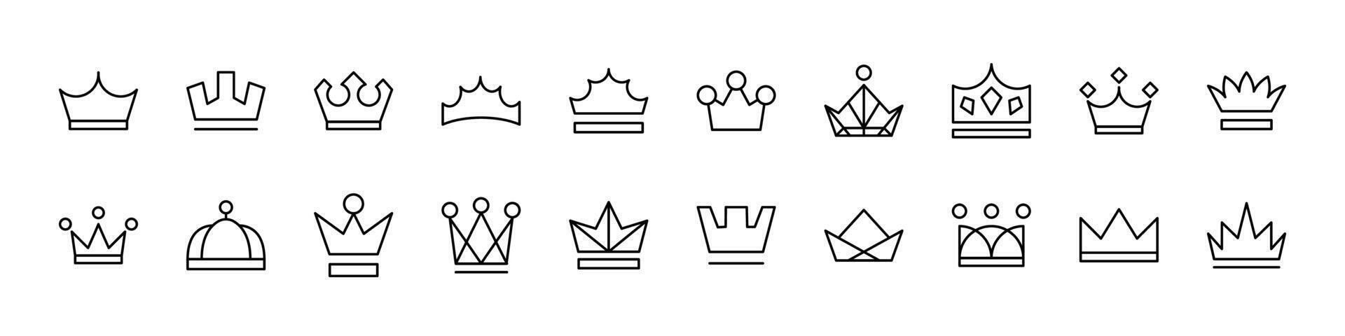 Crown Line Icon Set. Outline Signs for Graphic and Web Design, Apps, Adverts, Various Cards vector