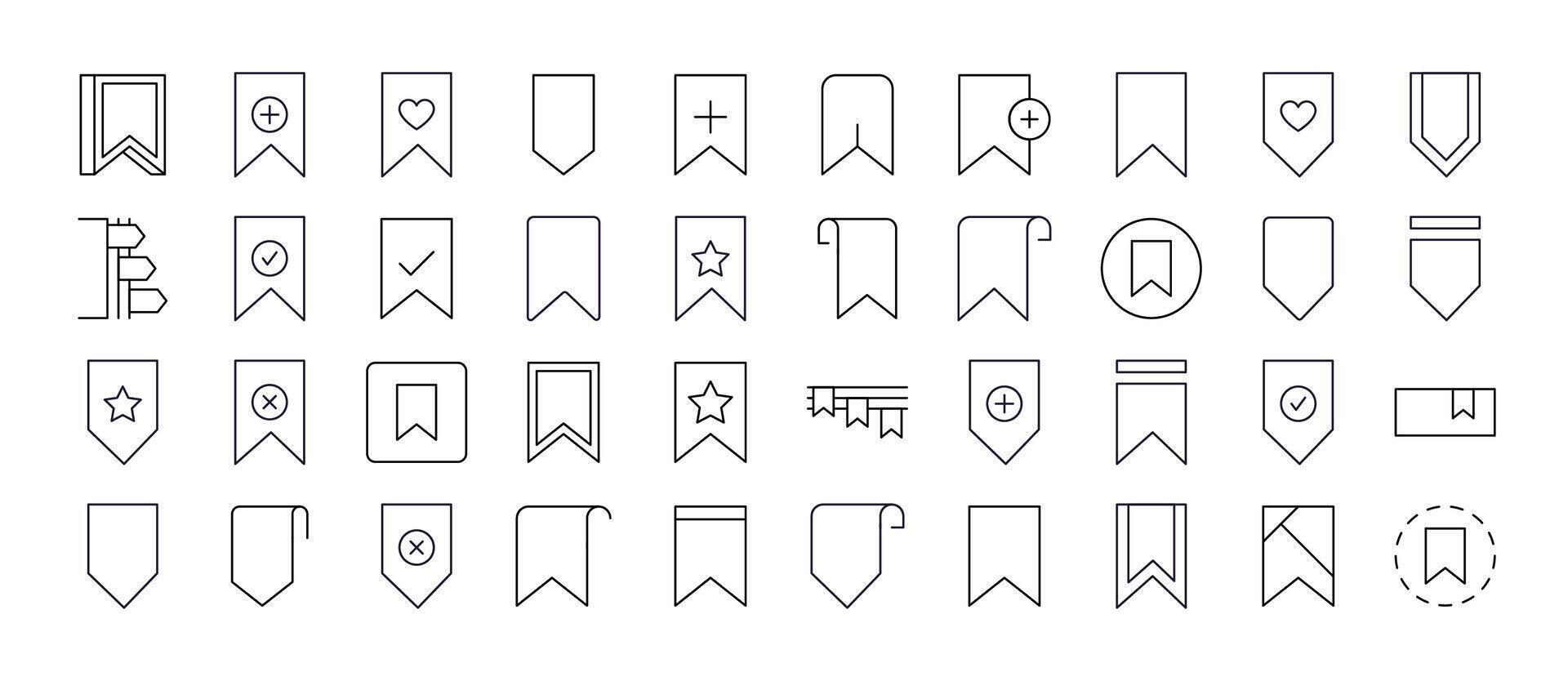 Bookmark Outline Web Line Icons Collection. Minimalistic Linear Pictogram for Web and Graphic Design, Apps, Banners, Social Network and Cards vector