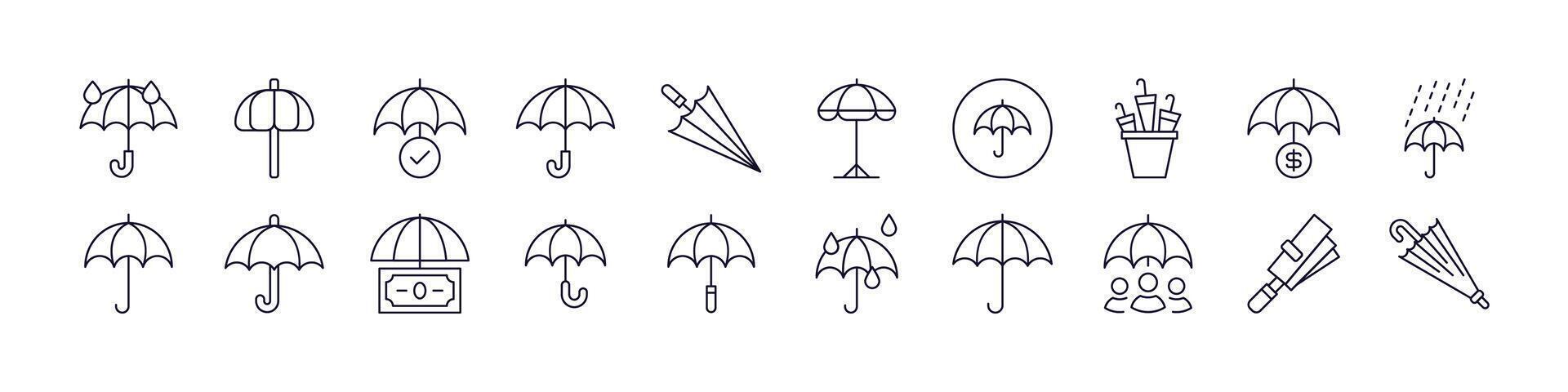 Umbrella Related Line Icons for Web Sites, Books, Cards, Apps. Editable Stroke. Perfect for Web Sites, Books, Cards, Apps vector