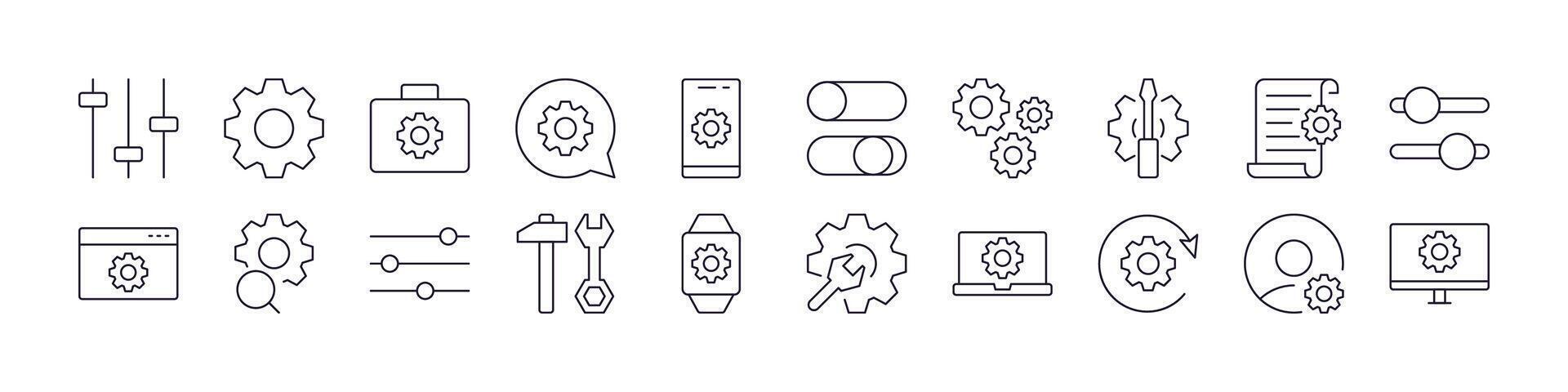 Settings Icon Set for UI, Placards, Books, Apps. Editable Stroke. Perfect for Web Sites, Books, Cards, Apps vector