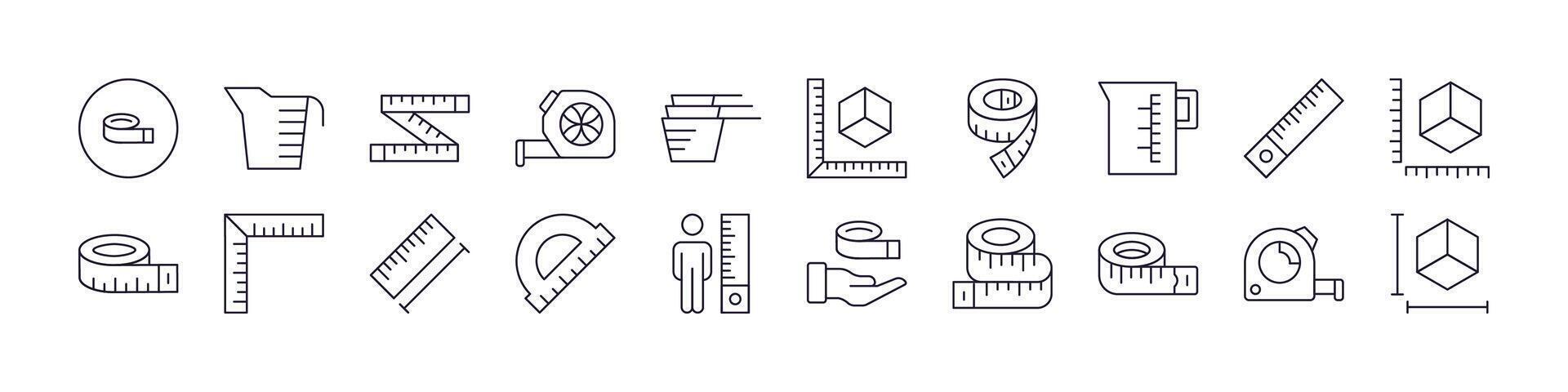 Measure Tape Thin Icons Collection. Editable Stroke. Perfect for Web Sites, Books, Cards, Apps vector