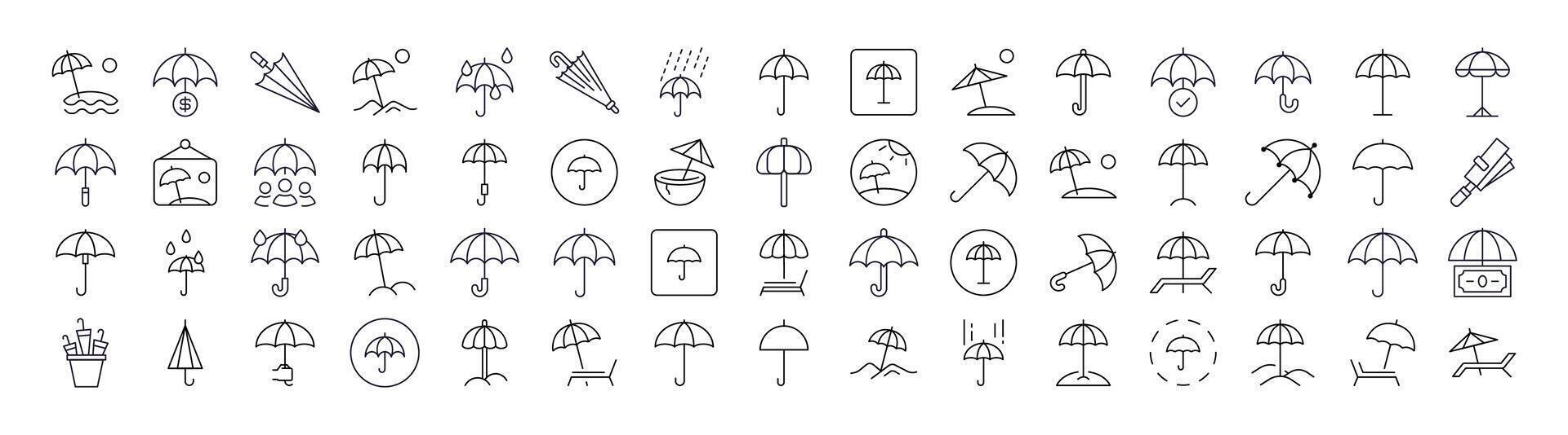 Umbrella Modern Outline Style Icons for Design, Cards, Apps, Social Networks vector