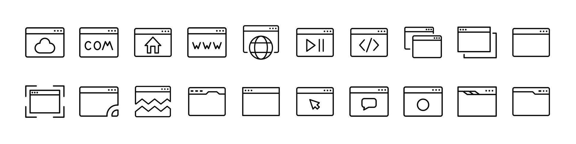 Web Page Thin Line Icon Set. Outline Signs for Graphic and Web Design, Apps, Adverts, Various Cards vector
