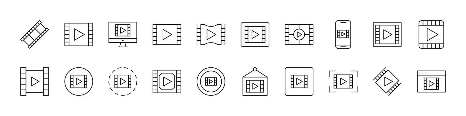 Movie Tape Line Icon Set. Outline Signs for Graphic and Web Design, Apps, Adverts, Various Cards vector
