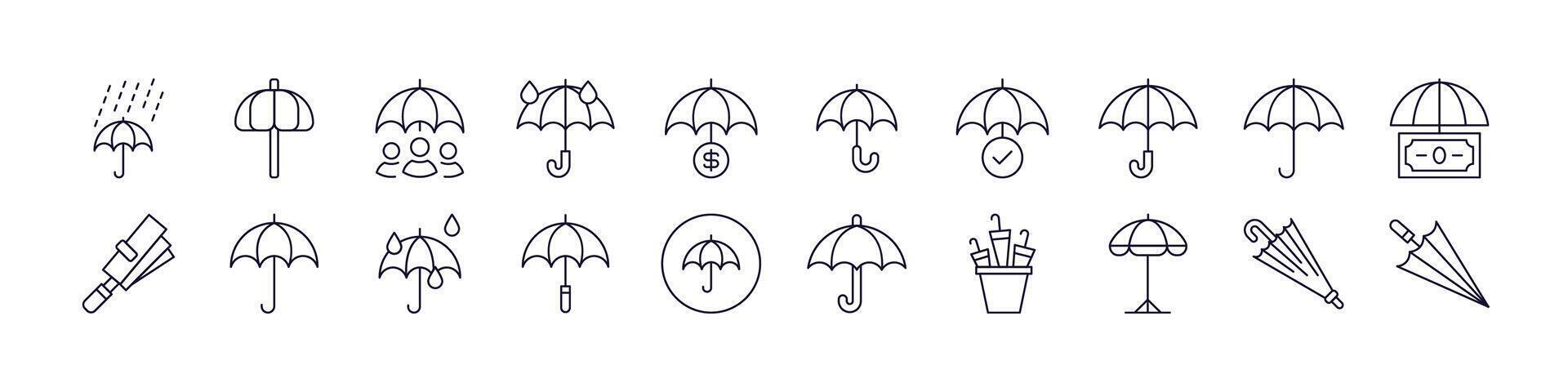 Umbrella Related Icon Set. Editable Stroke. Perfect for Web Sites, Books, Cards, Apps vector