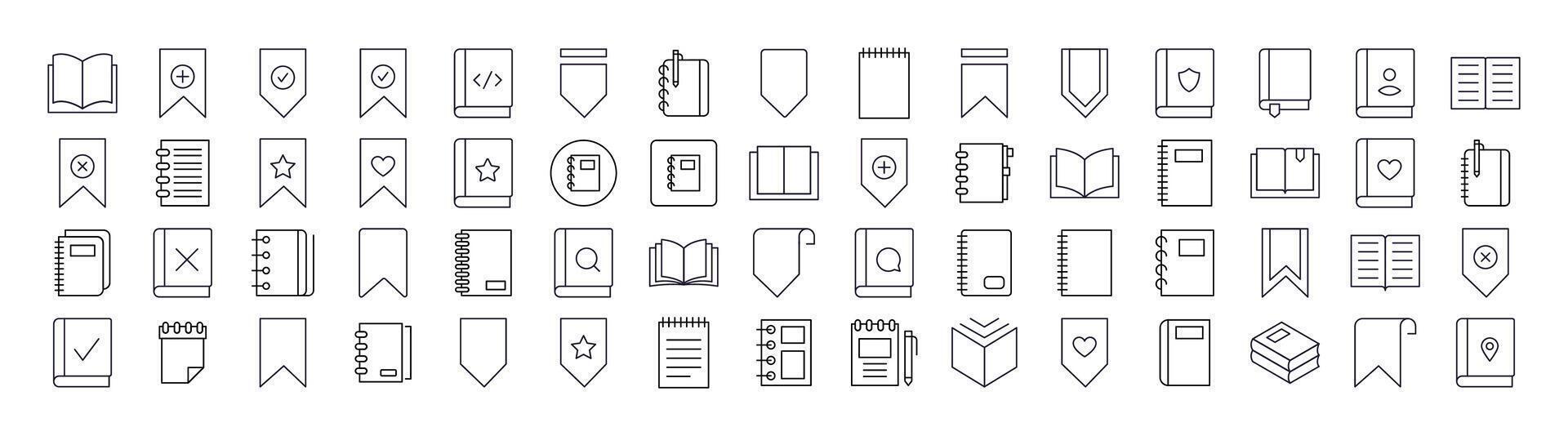 Book, Bookmark, Diary Line Icon Bundle. Outline Signs for Graphic and Web Design, Apps, Adverts, Various Cards vector