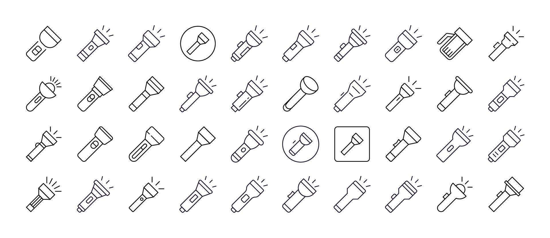 Camping Flashlight Line Icon Pack. Outline Signs for Graphic and Web Design, Apps, Adverts, Various Cards vector