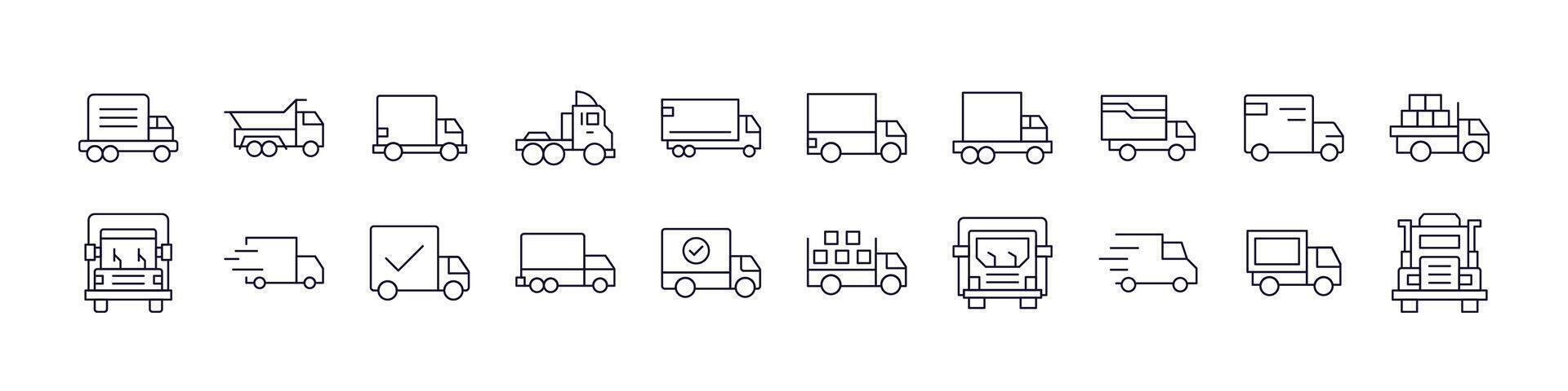 Delivery Truck Icon Set for UI, Placards, Books, Apps. Editable Stroke. Perfect for Web Sites, Books, Cards, Apps vector