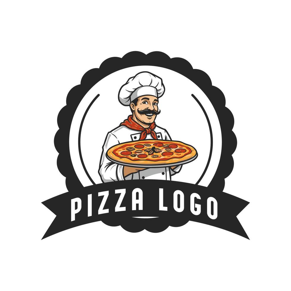Pizza chef logo. A very suitable and customizable logo design for pizza restaurants. Editable logo template. vector