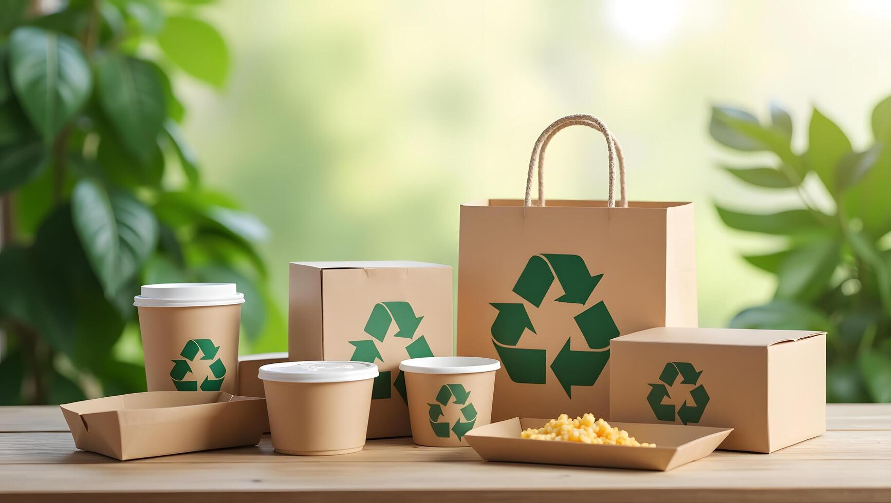 Eco-Friendly Biodegradable Food Packaging with Recycling Symbol photo