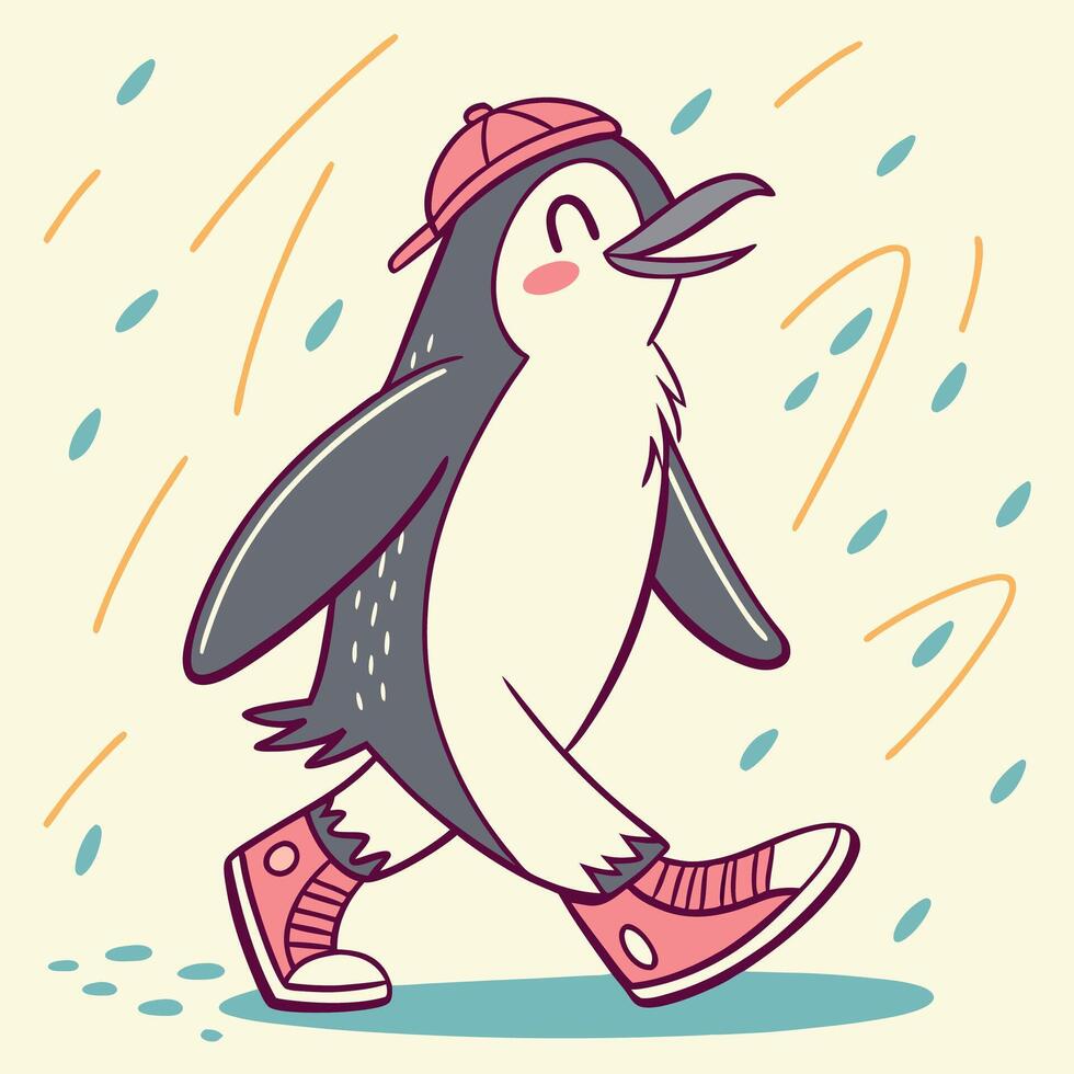 a cartoon penguin wearing a hat and sneakers vector