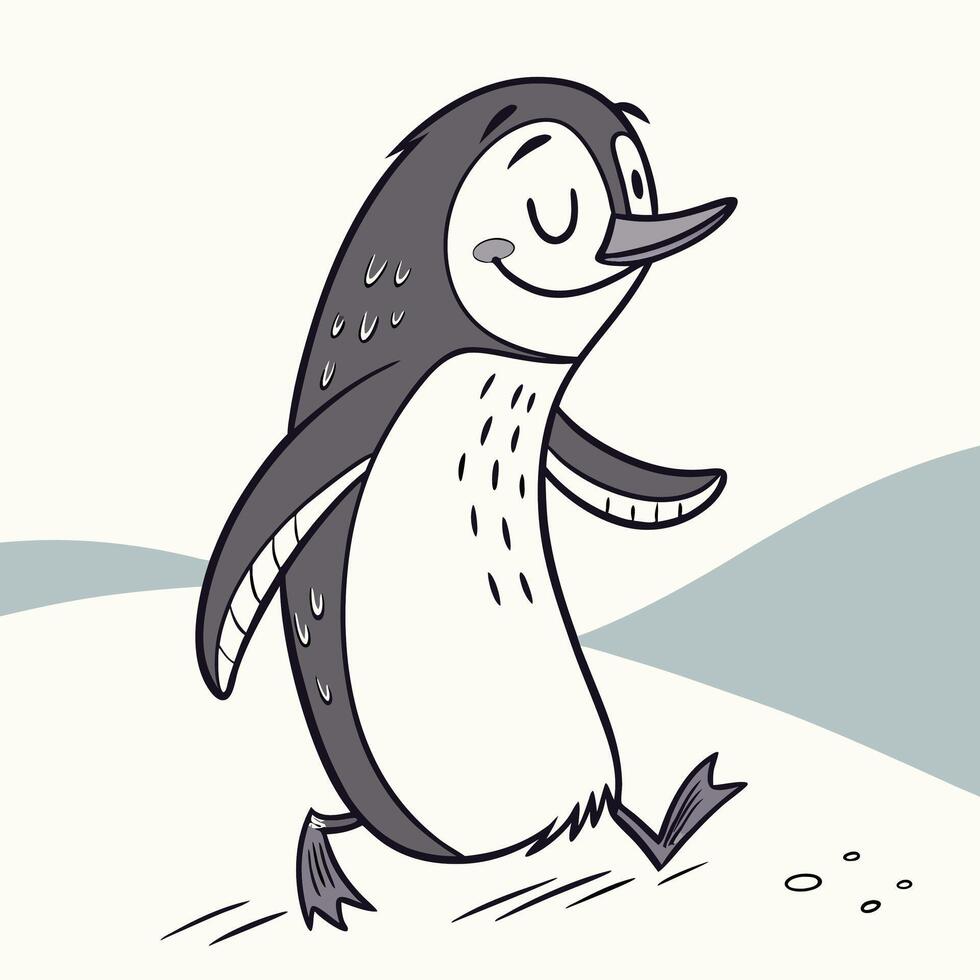 a cartoon penguin walking on the beach vector