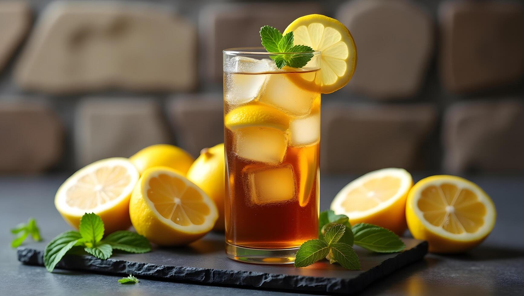 Refreshing Iced Lemon Tea with Fresh Mint and Sliced Lemons photo