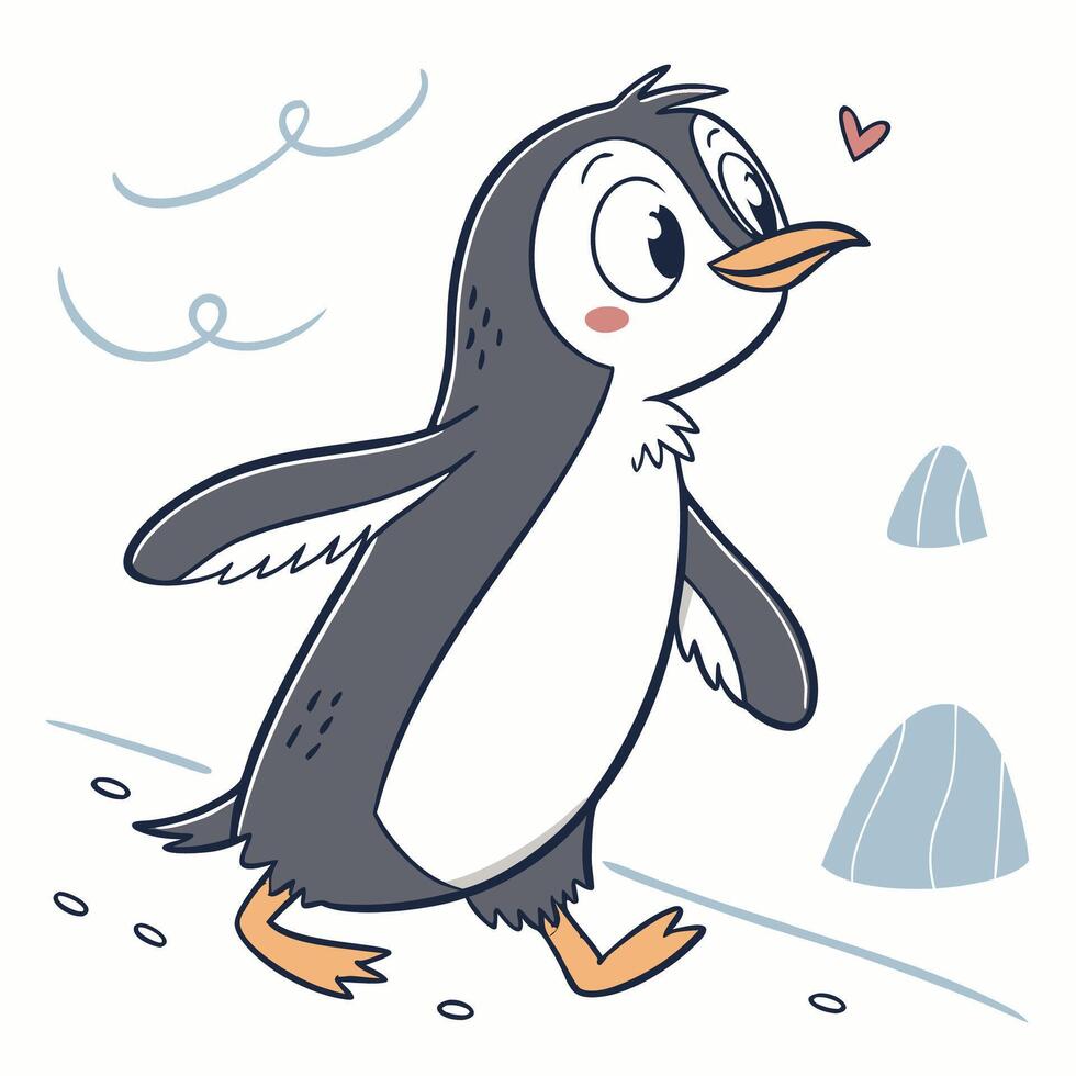 Cute cartoon penguin walking with happy expression vector
