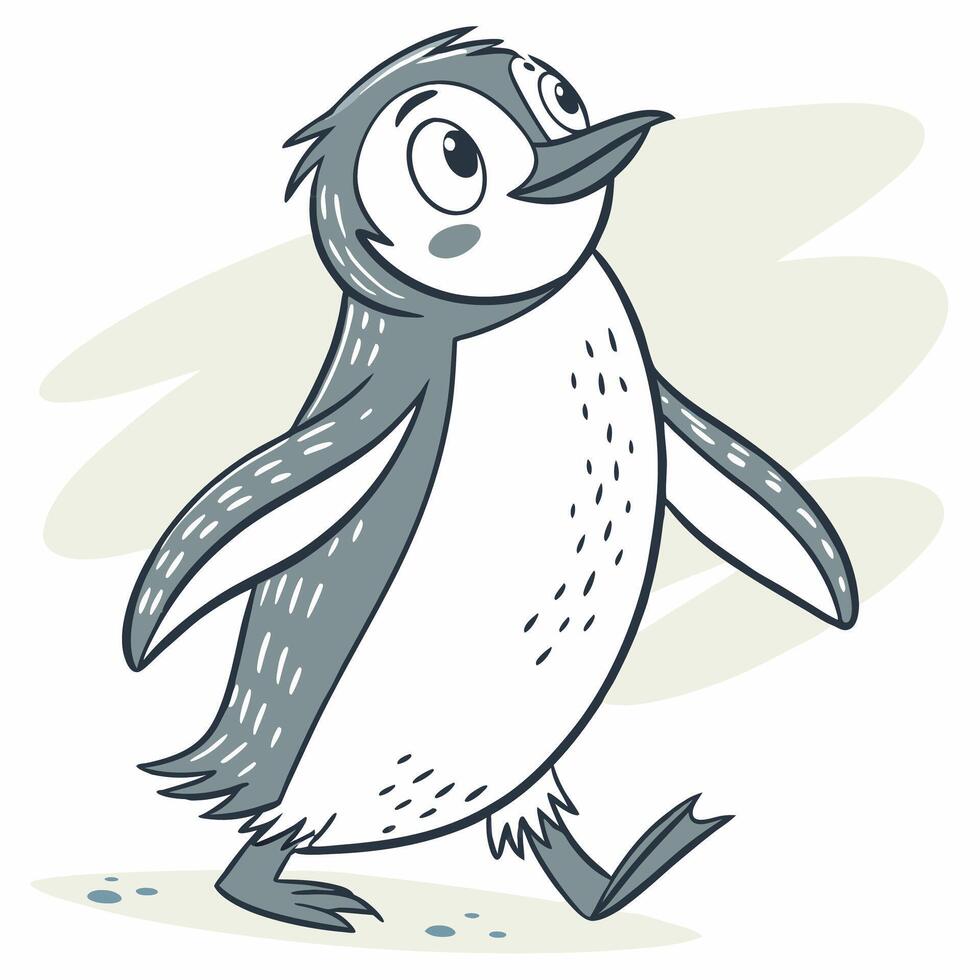a cartoon penguin walking on the ground vector