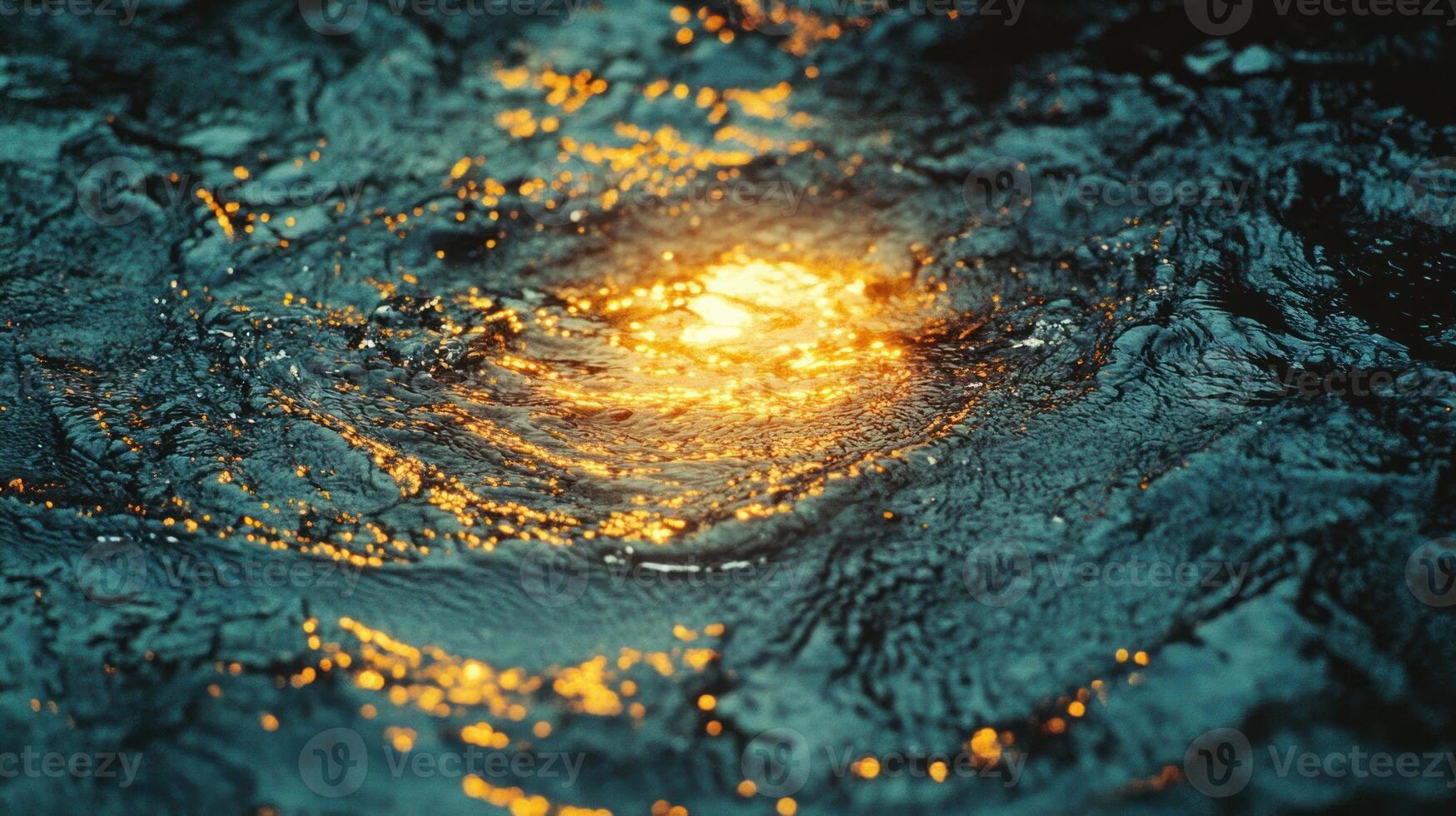 Abstract liquid surface, glowing center, textured depths photo