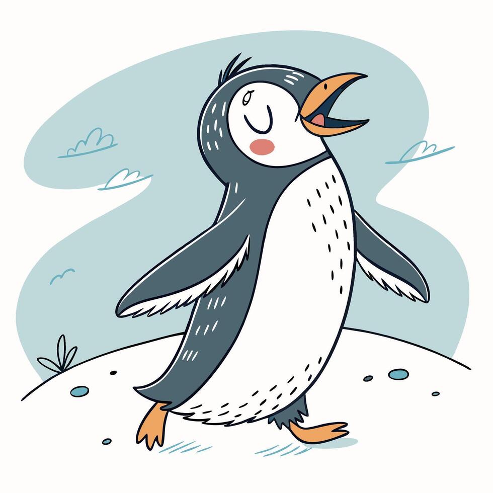 a cartoon penguin is standing on the ground vector