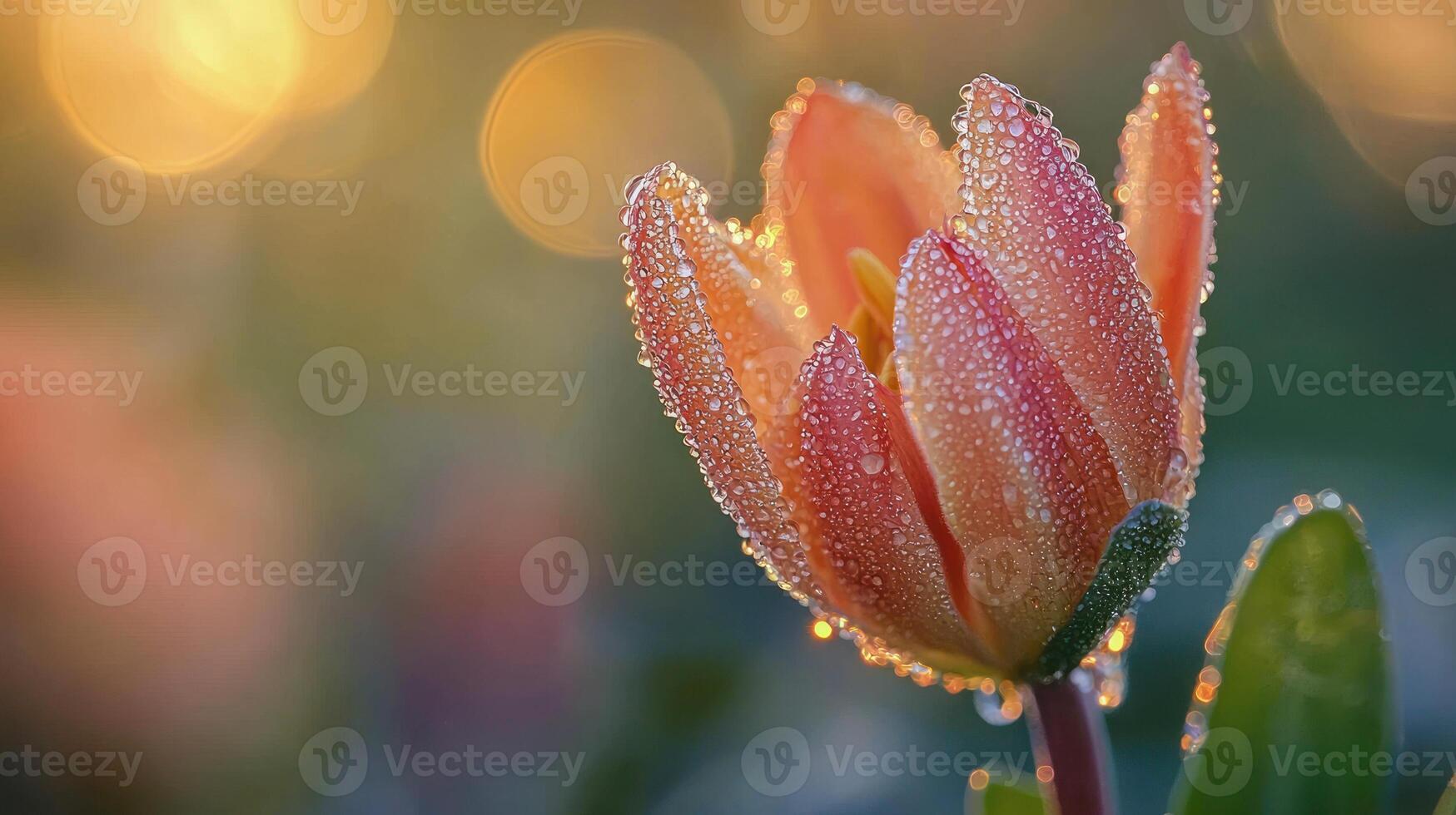Dew-kissed peach tulip in soft morning light. photo