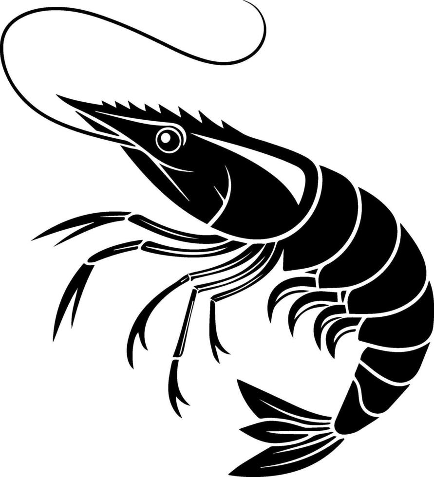 Graphical silhouette of shrimp isolated on white background vector