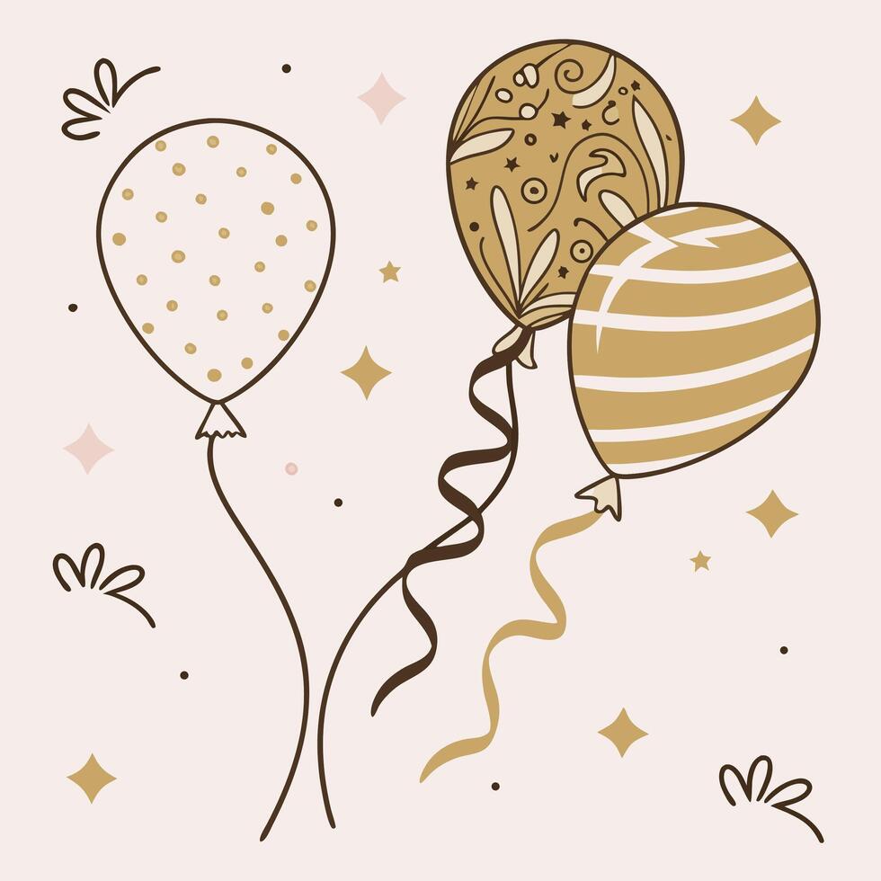 birthday card with balloons and stars vector